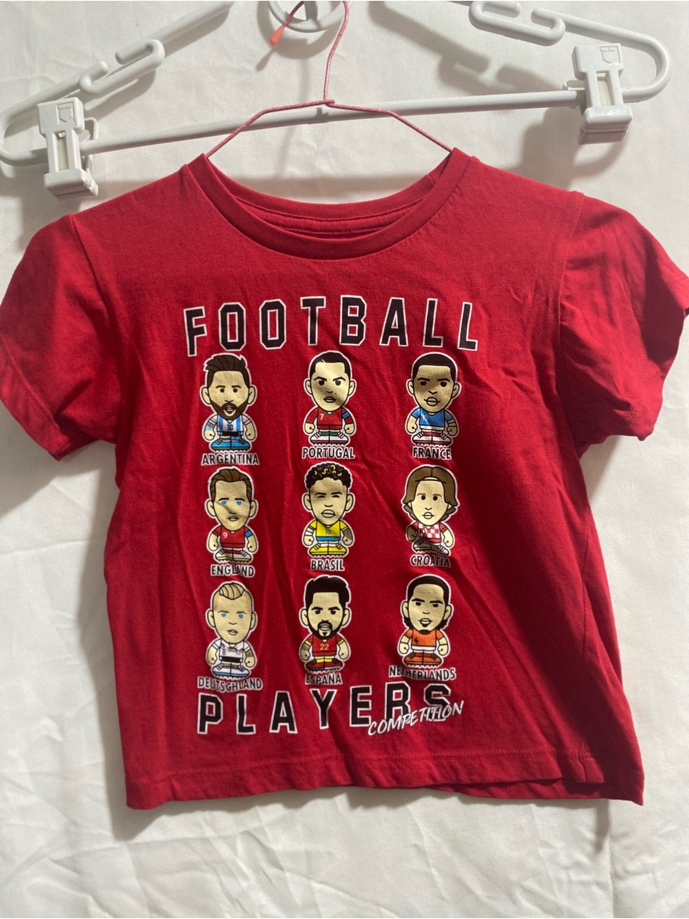 Soccer Portugal Boys Red Soccer T-Shirt Football Players Competition 3/4 Years